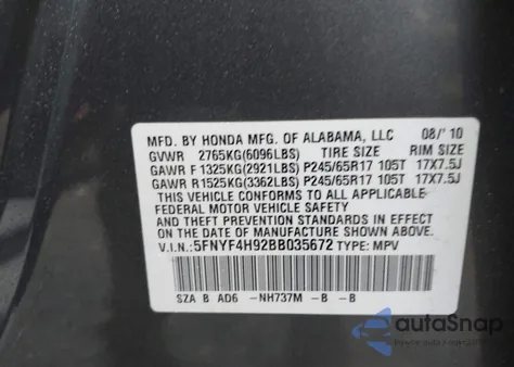 2011 Honda Pilot Touring z USA, uszkodzony, nr VIN 5FNYF4H92BB035672
